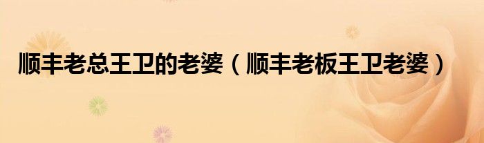 顺丰老板王卫老婆(顺丰老总王卫的老婆)