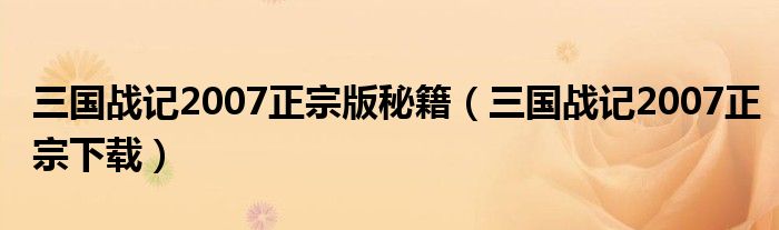 三国战记2007正宗下载(三国战记2007正宗版秘籍)