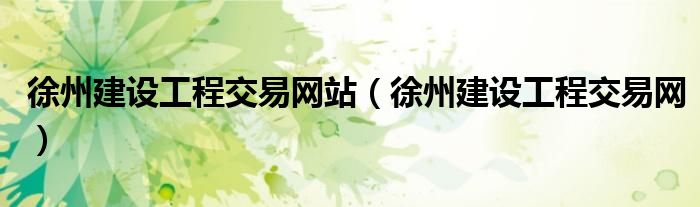 徐州建设工程交易网(徐州建设工程交易网站)