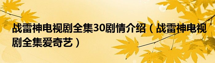 战雷神电视剧全集爱奇艺(战雷神电视剧全集30剧情介绍)
