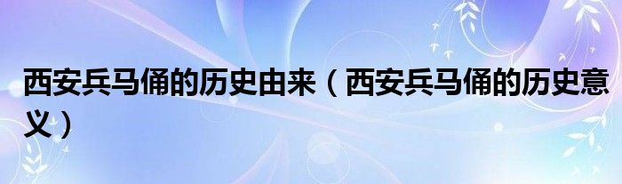 西安兵马俑的历史意义(西安兵马俑的历史由来)