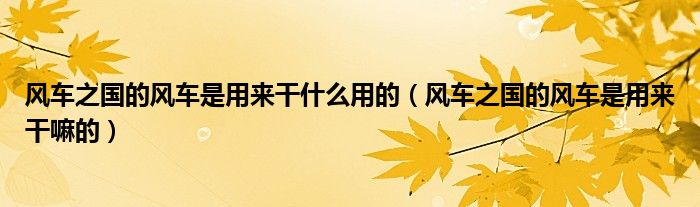 风车之国的风车是用来干嘛的(风车之国的风车是用来干什么用的)