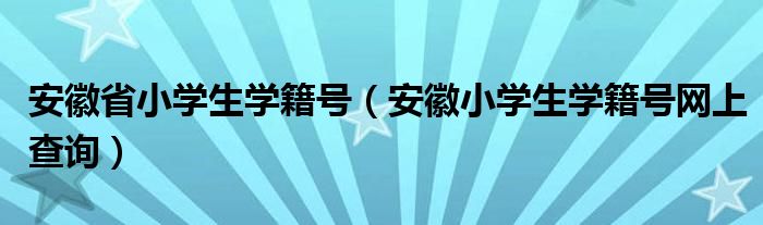 安徽小学生学籍号网上查询(安徽省小学生学籍号)