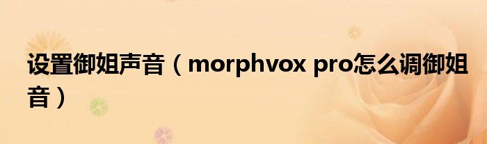 morphvox pro怎么调御姐音(设置御姐声音)