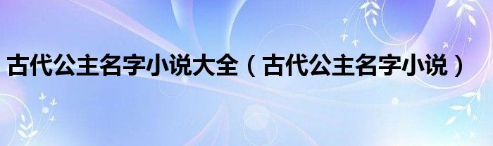 古代公主名字小说(古代公主名字小说大全)