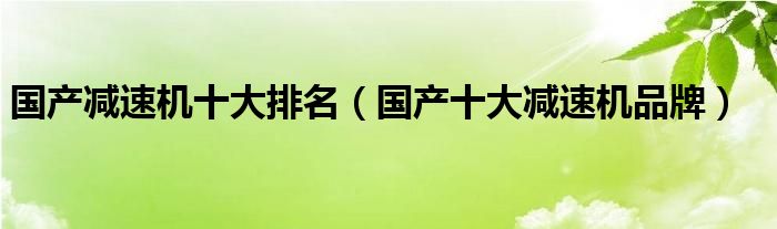 国产十大减速机品牌(国产减速机十大排名)