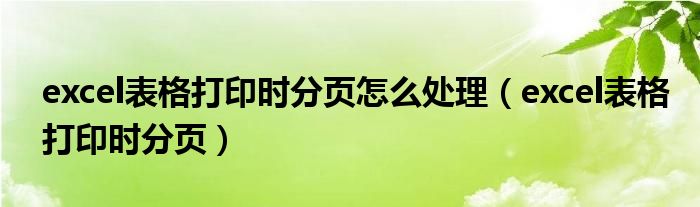 excel表格打印时分页(excel表格打印时分页怎么处理)