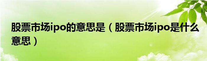 股票市场ipo是什么意思(股票市场ipo的意思是)