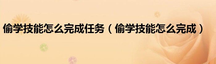 偷学技能怎么完成(偷学技能怎么完成任务)