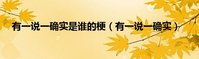 有一说一确实(有一说一确实是谁的梗)