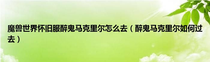 醉鬼马克里尔如何过去(魔兽世界怀旧服醉鬼马克里尔怎么去)